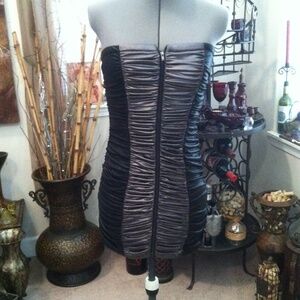 bebe Strapless Ruched Gray Dress